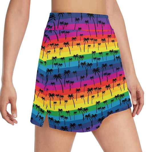 Palm Tree Rainbow Themed Print 17" Golf & Pickleball Skort with Pockets
