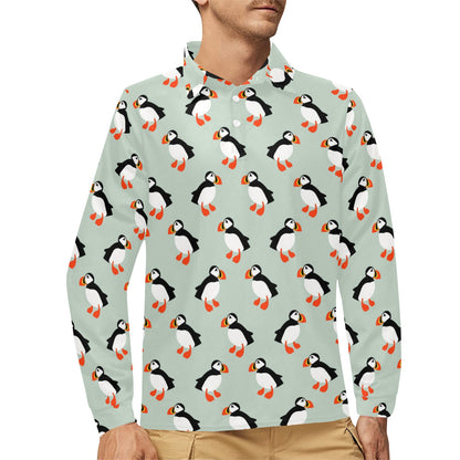 Puffin Pattern Print Design A03 Long Sleeve Polo Shirt For Men's