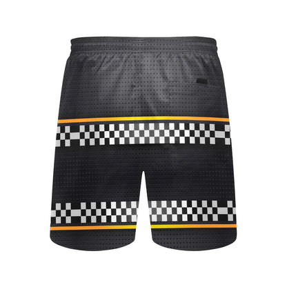 Checkered Flag Yellow Line Style Men's Swim Trunks Beach Shorts
