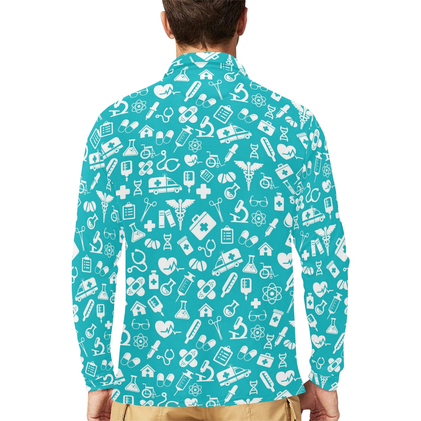 Medical Pattern Print Design 04 Long Sleeve Polo Shirt For Men's
