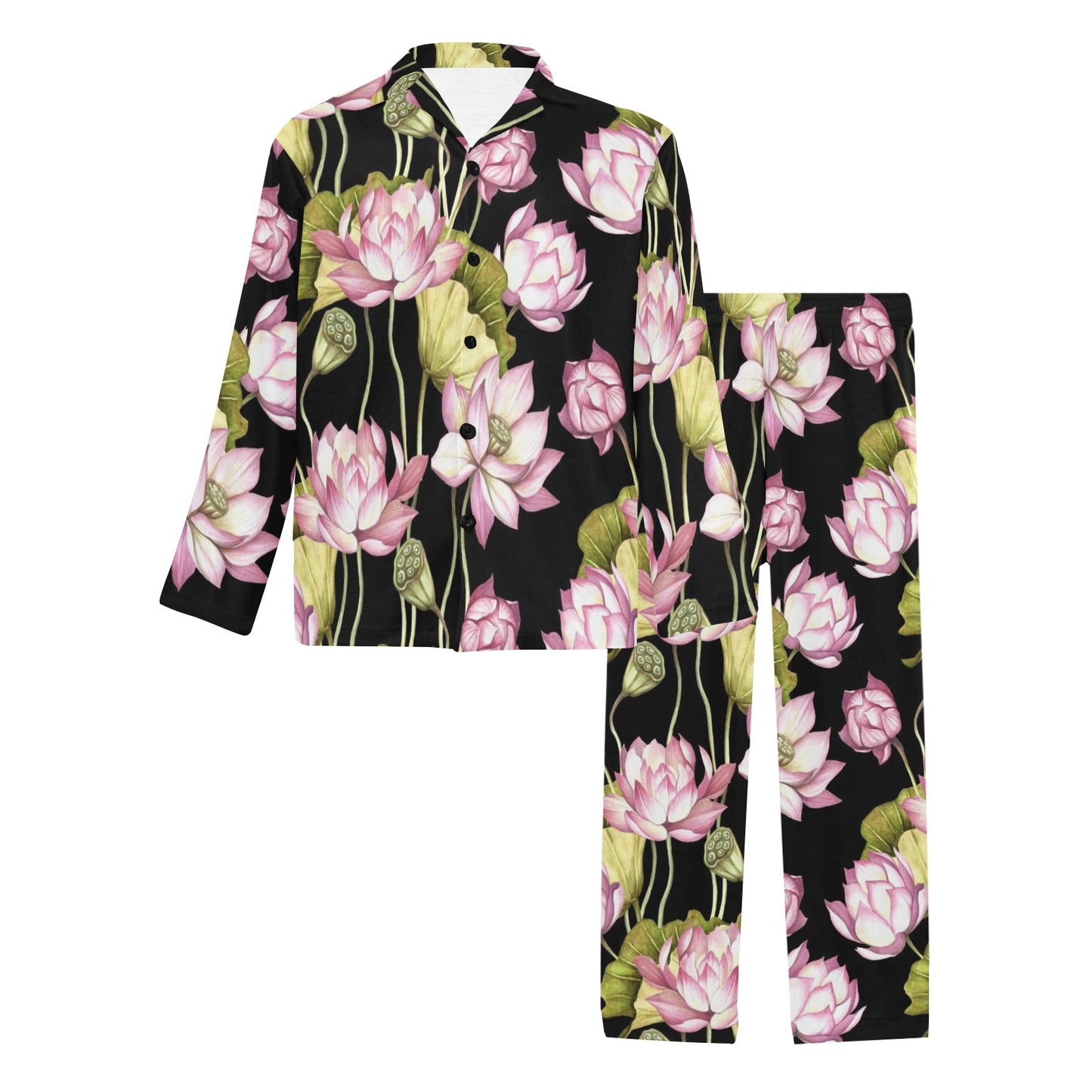 Water Lily Pattern Print Design WL06 Men's Long Pajama Set