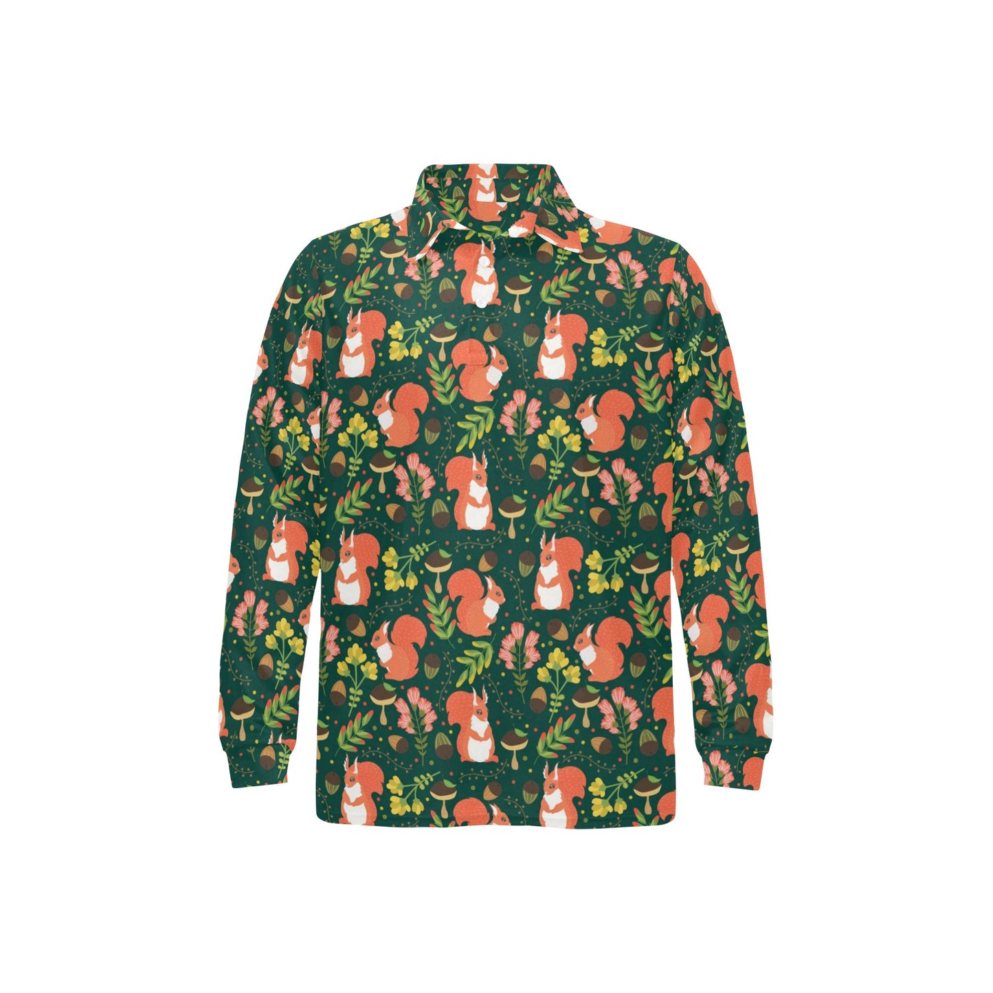 Squirrel Print Design LKS302 Long Sleeve Polo Shirt For Men's