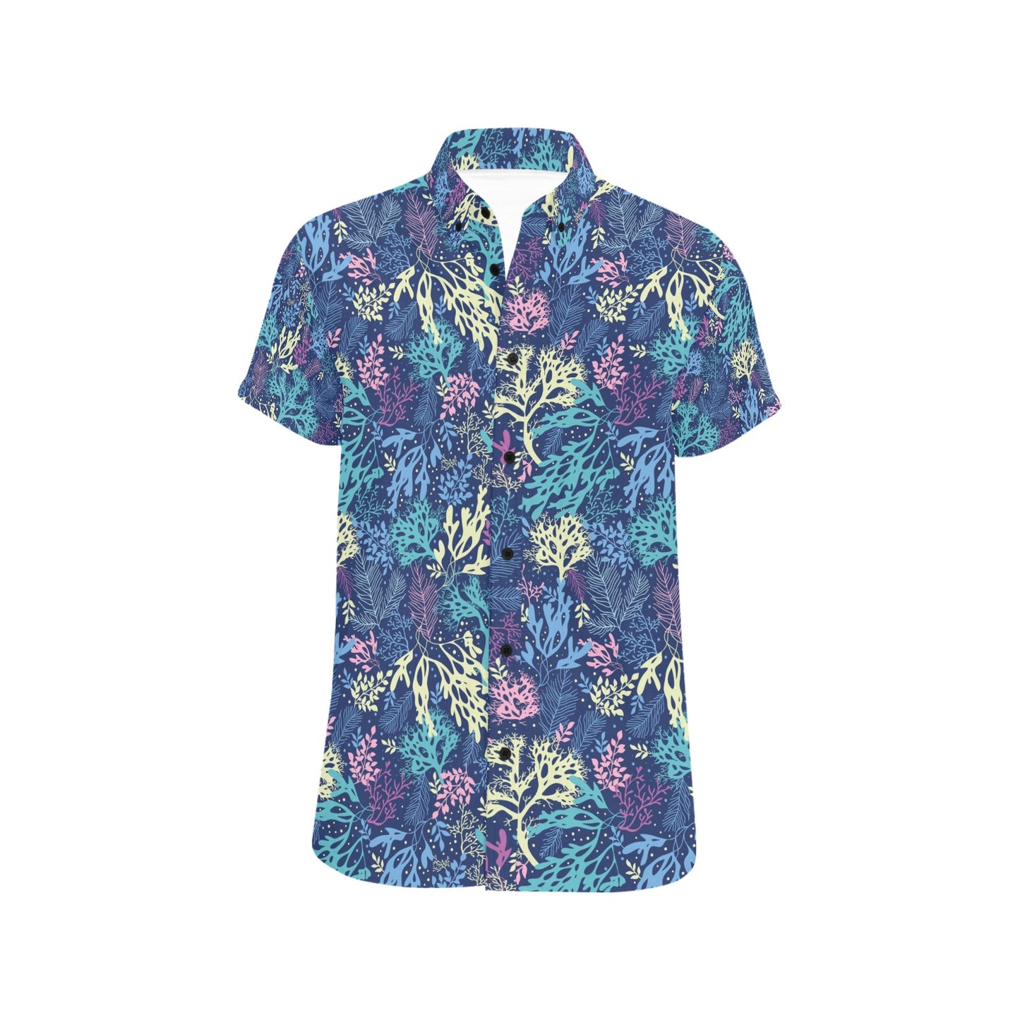 Seaweed Print Design LKS301 Men Short Sleeve Button Up Shirt