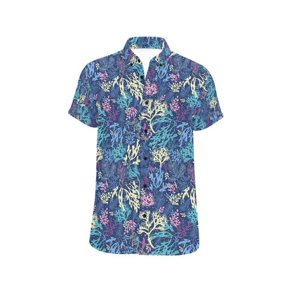 Seaweed Print Design LKS301 Men Short Sleeve Button Up Shirt