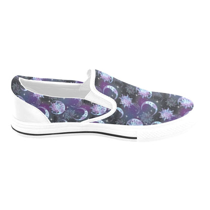 Sun Moon Print Design LKS303 White Slip Ons Canvas Women's Shoes
