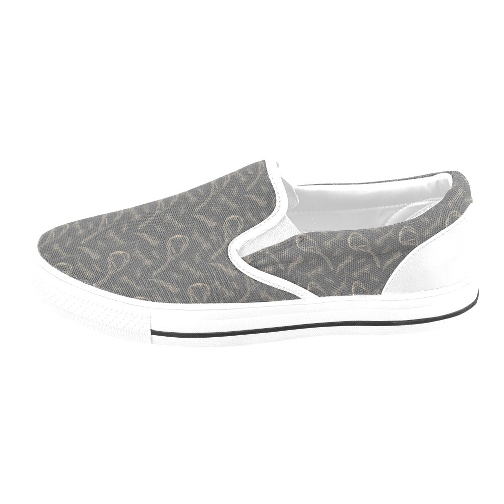 Steak Print Design LKS302 White Slip Ons Canvas Women's Shoes
