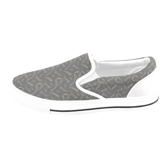 Steak Print Design LKS302 White Slip Ons Canvas Women's Shoes