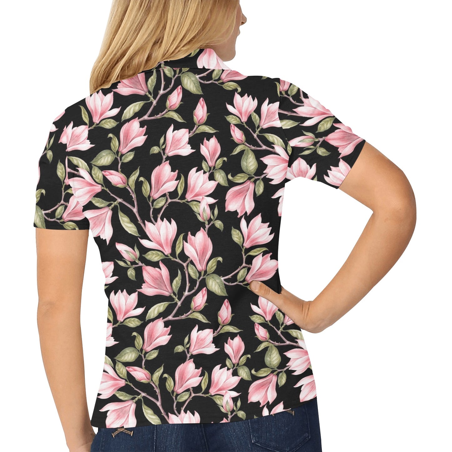 Magnolia Pattern Print Design MAG03 Women's Polo Shirt