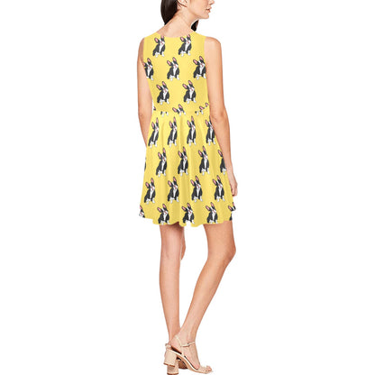 Boston Terrier Pattern Print Design 06 Sleeveless Dress