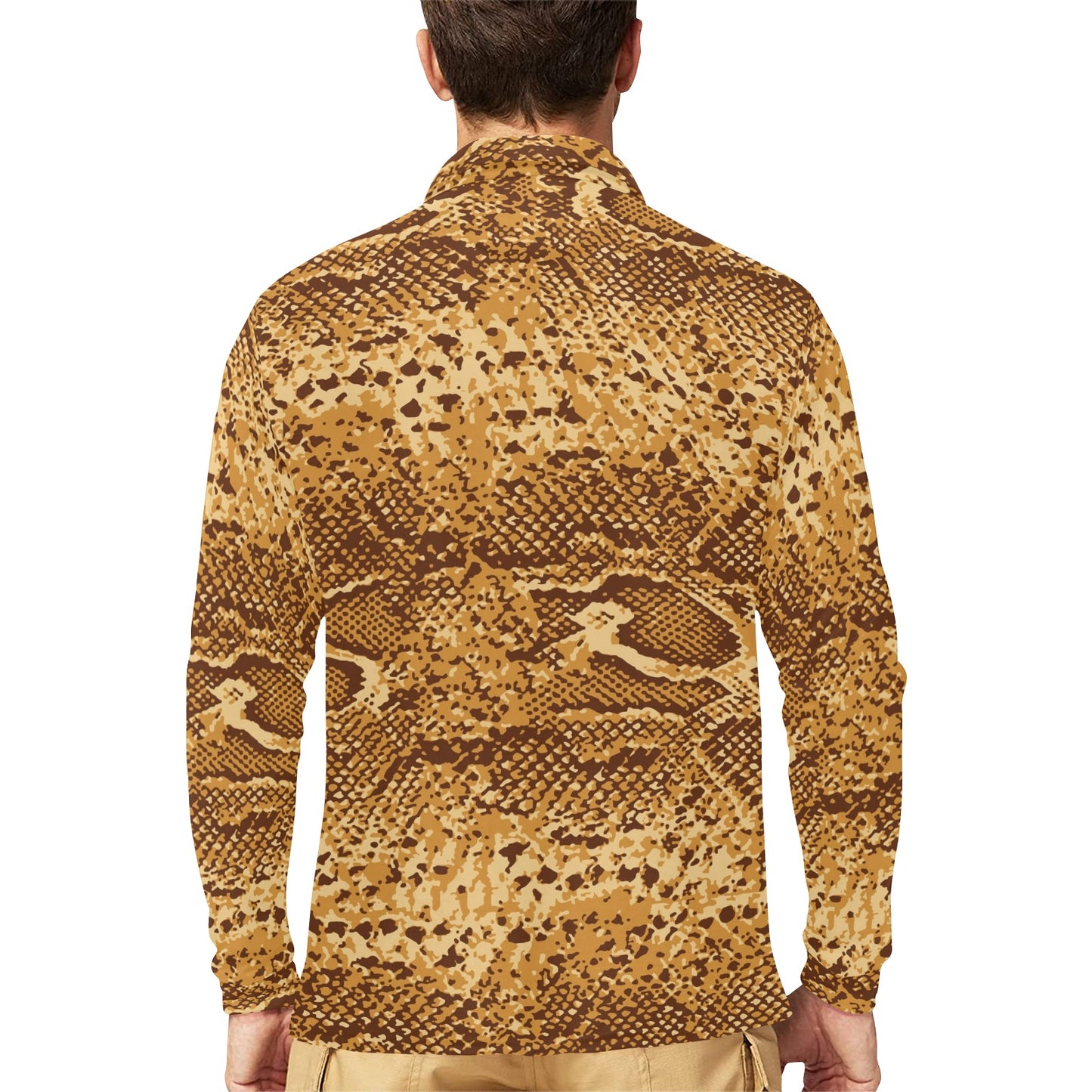 Python Brown Pattern Print Design A03 Long Sleeve Polo Shirt For Men's