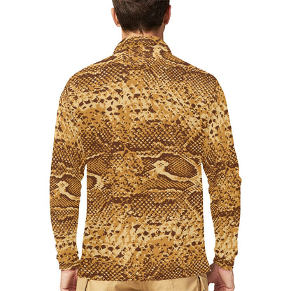 Python Brown Pattern Print Design A03 Long Sleeve Polo Shirt For Men's