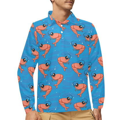 Prawn Cute Pattern Print Design 03 Long Sleeve Polo Shirt For Men's