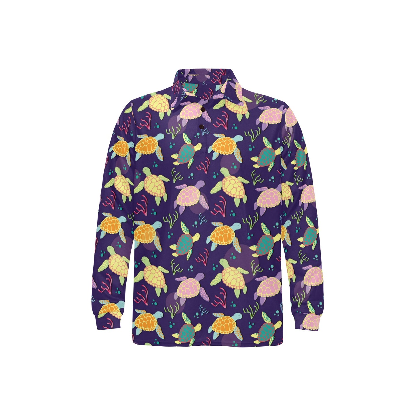 Sea Turtle Color Smile Long Sleeve Polo Shirt For Men's