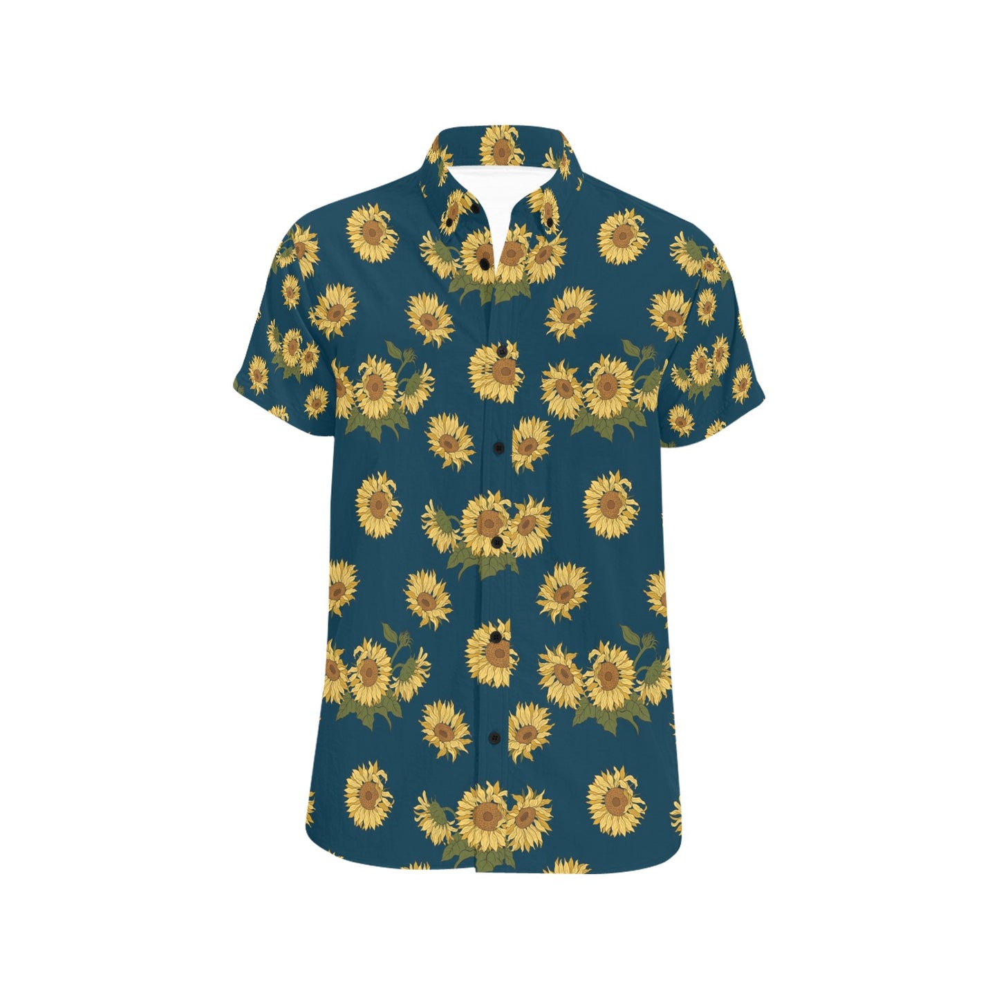 Sunflower Print Design LKS305 Men Short Sleeve Button Up Shirt