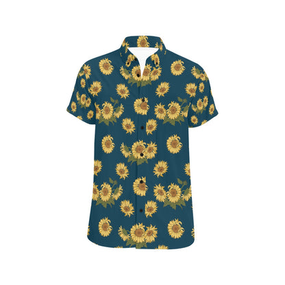 Sunflower Print Design LKS305 Men Short Sleeve Button Up Shirt
