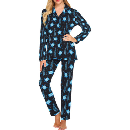 Sea Turtle Print Design LKS3013 Women's Long Pajama Set
