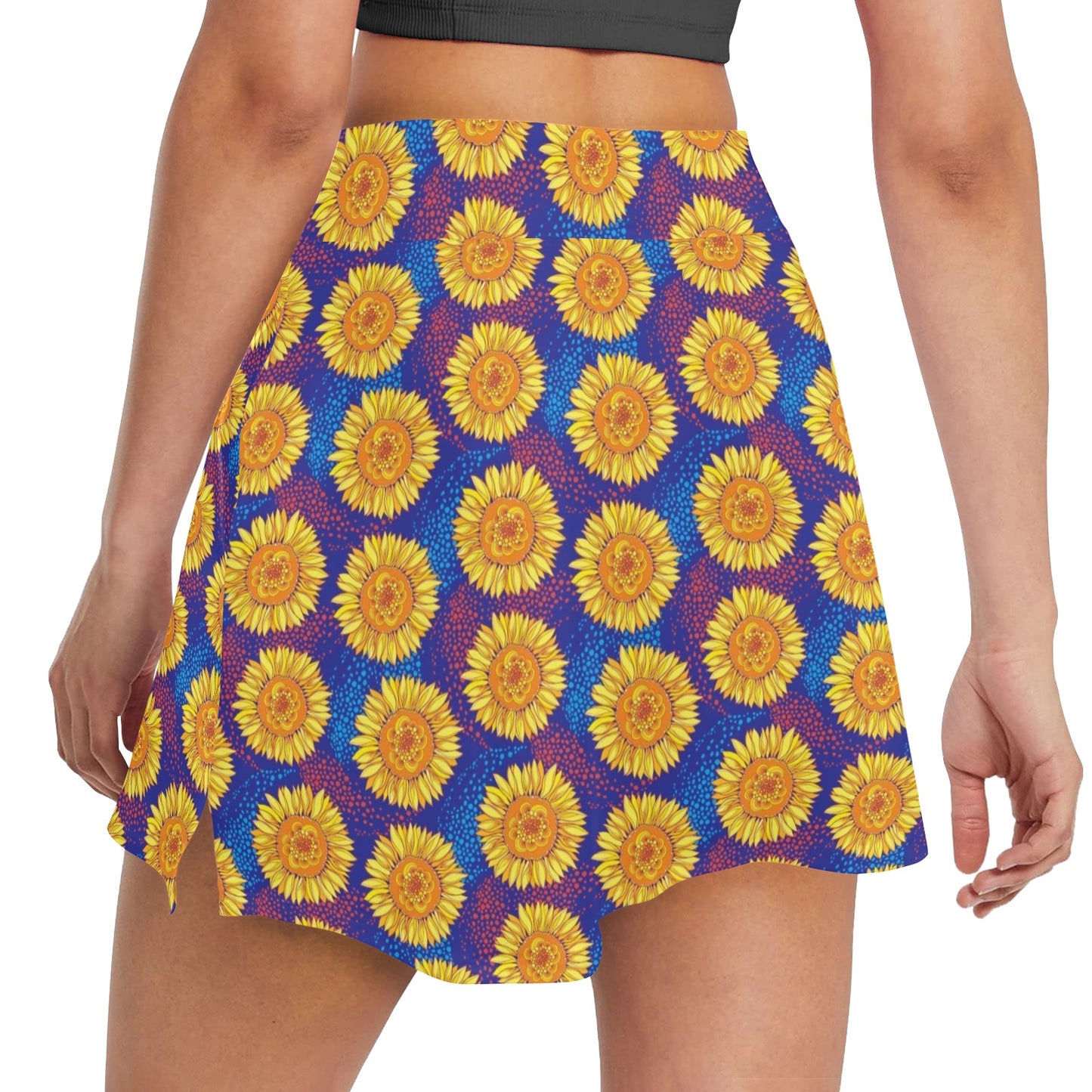 Sunflower Hand Drawn Style Print 17" Golf & Pickleball Skort with Pockets