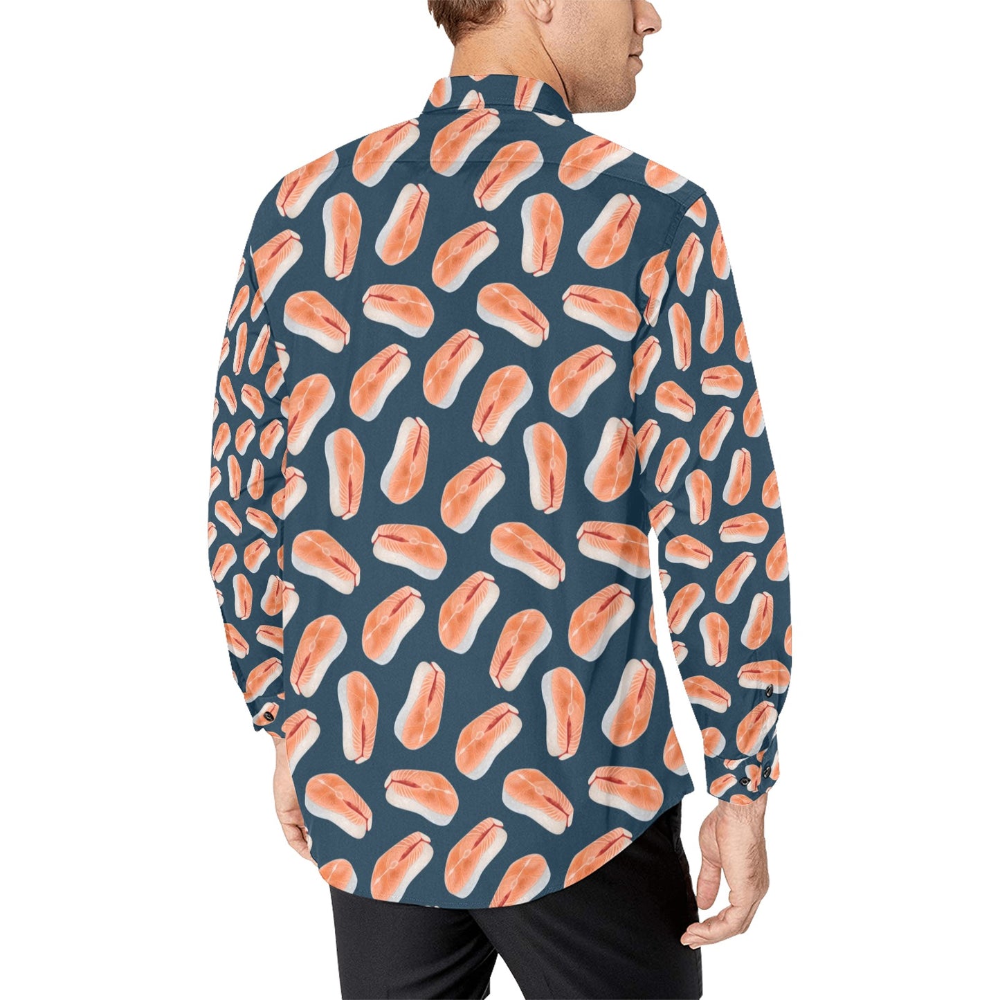 Salmon Steak Print Design LKS306 Men's Long Sleeve Dress Shirt