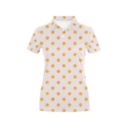 Polka Dot Gold Pink Pattern Print Design 01 Women's Polo Shirt
