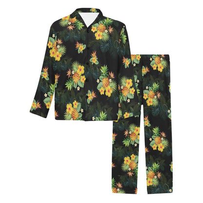 Pineapple Tropical Flower Print Pattern Men's Long Pajama Set