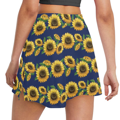 Sunflower Print Design LKS307 17" Golf & Pickleball Skort with Pockets