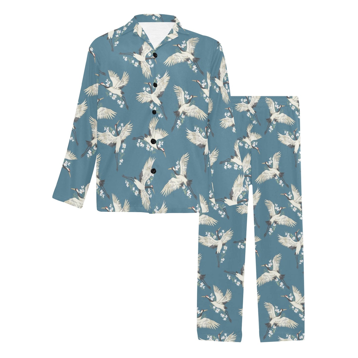 Crane Pattern Print Design 02 Men's Long Pajama Set