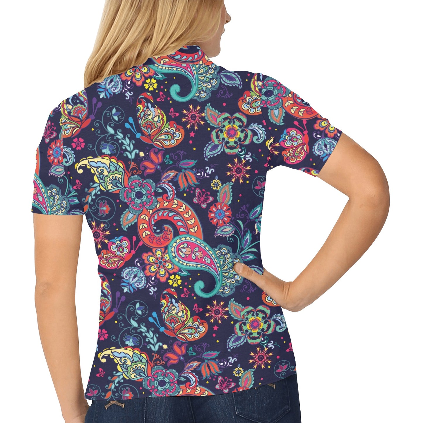 Paisley Boho Pattern Print Design A06 Women's Polo Shirt