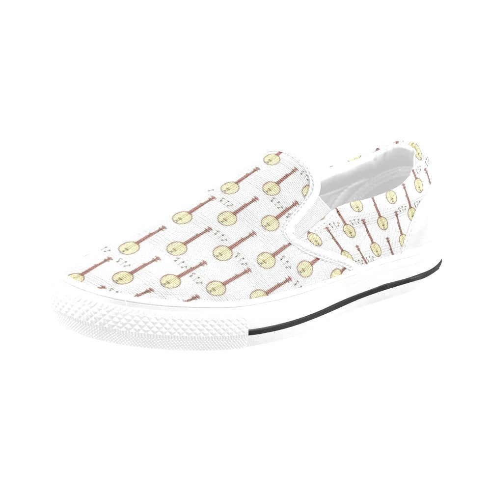 Banjo Print Design LKS402 White Slip Ons Canvas Women's Shoes