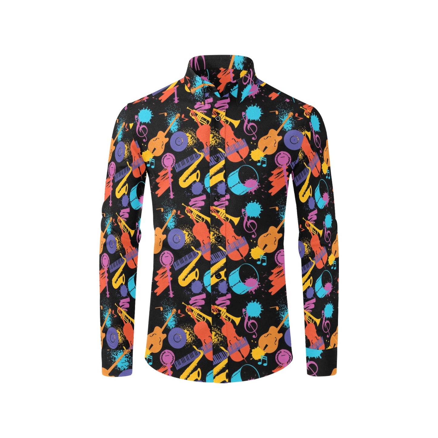 Saxophone Print Design LKS406 Men's Long Sleeve Dress Shirt