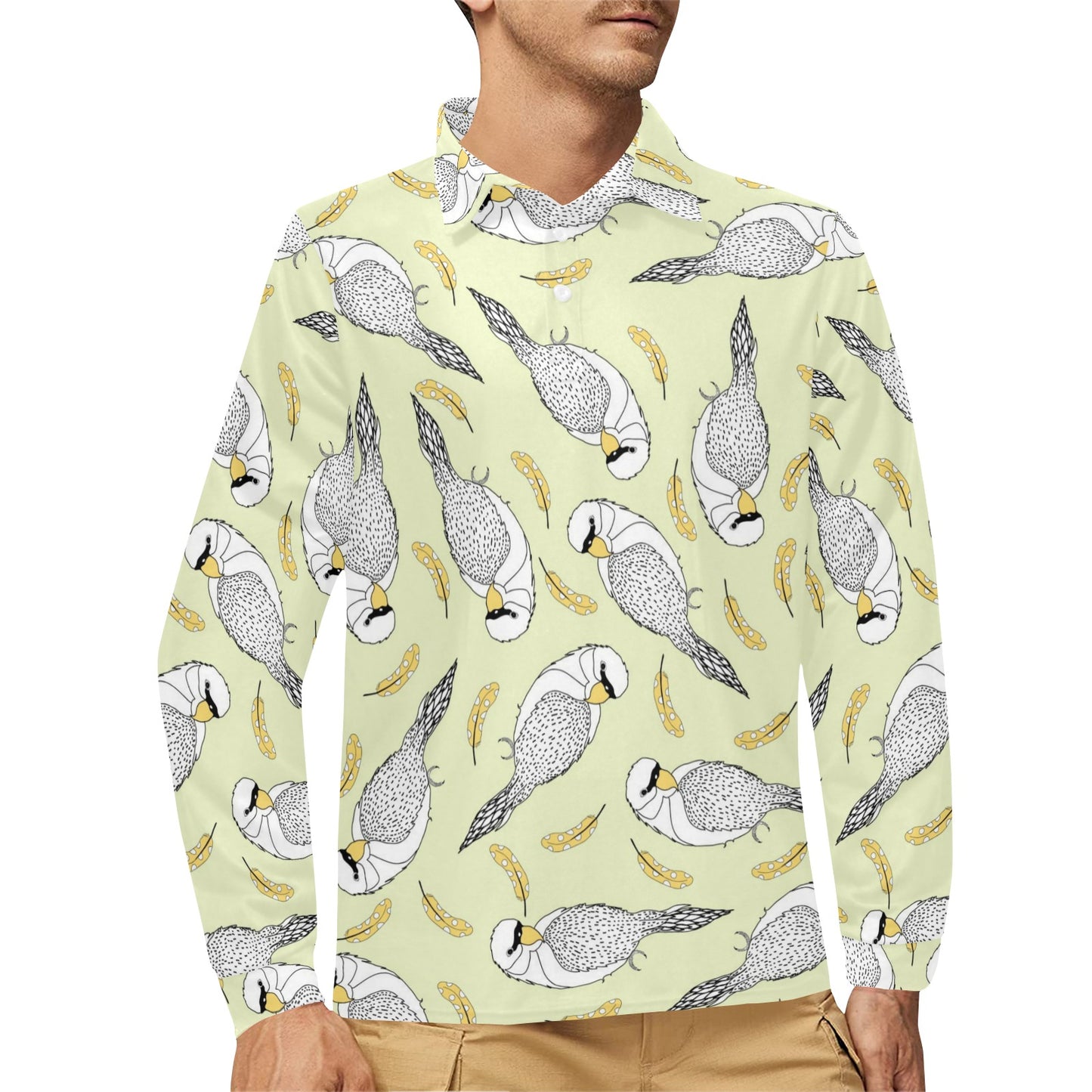 Parakeet Pattern Print Design A03 Long Sleeve Polo Shirt For Men's