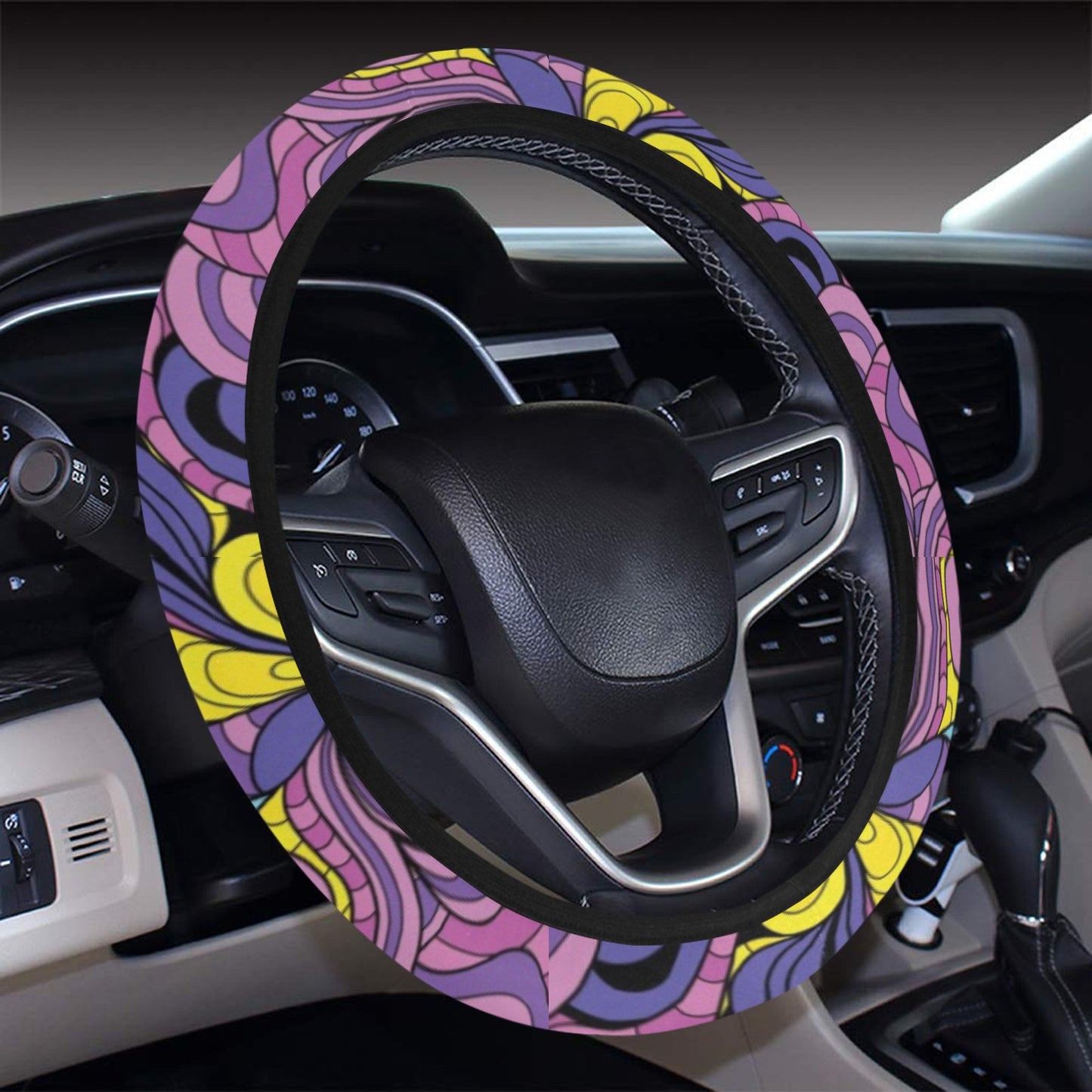 Trippy Print Design LKS305 Steering Wheel Cover with Elastic Edge