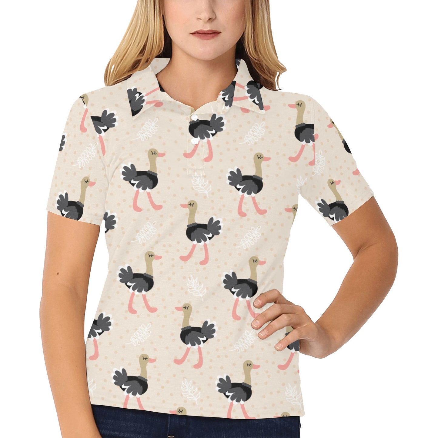 Ostrich Pattern Print Design 02 Women's Polo Shirt