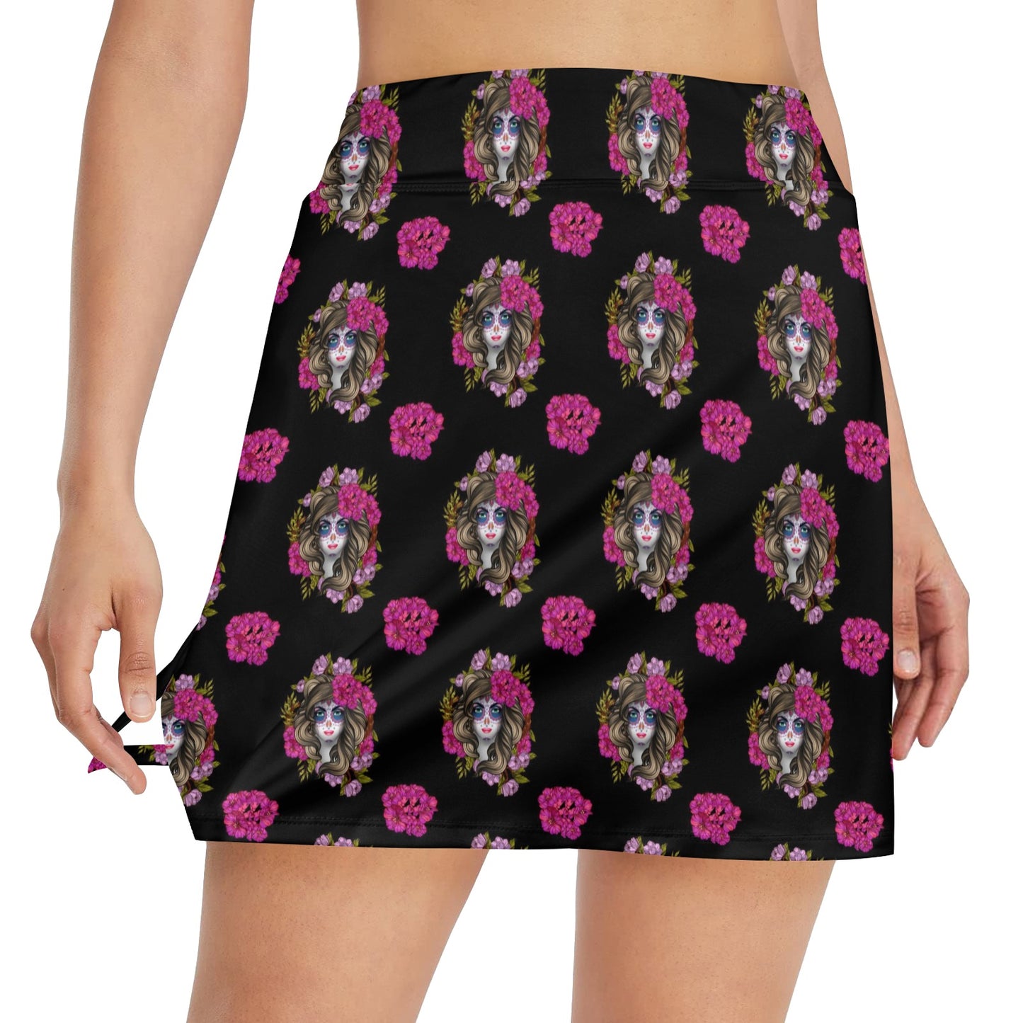 Day of the Dead Makeup Girl 17" Golf & Pickleball Skort with Pockets