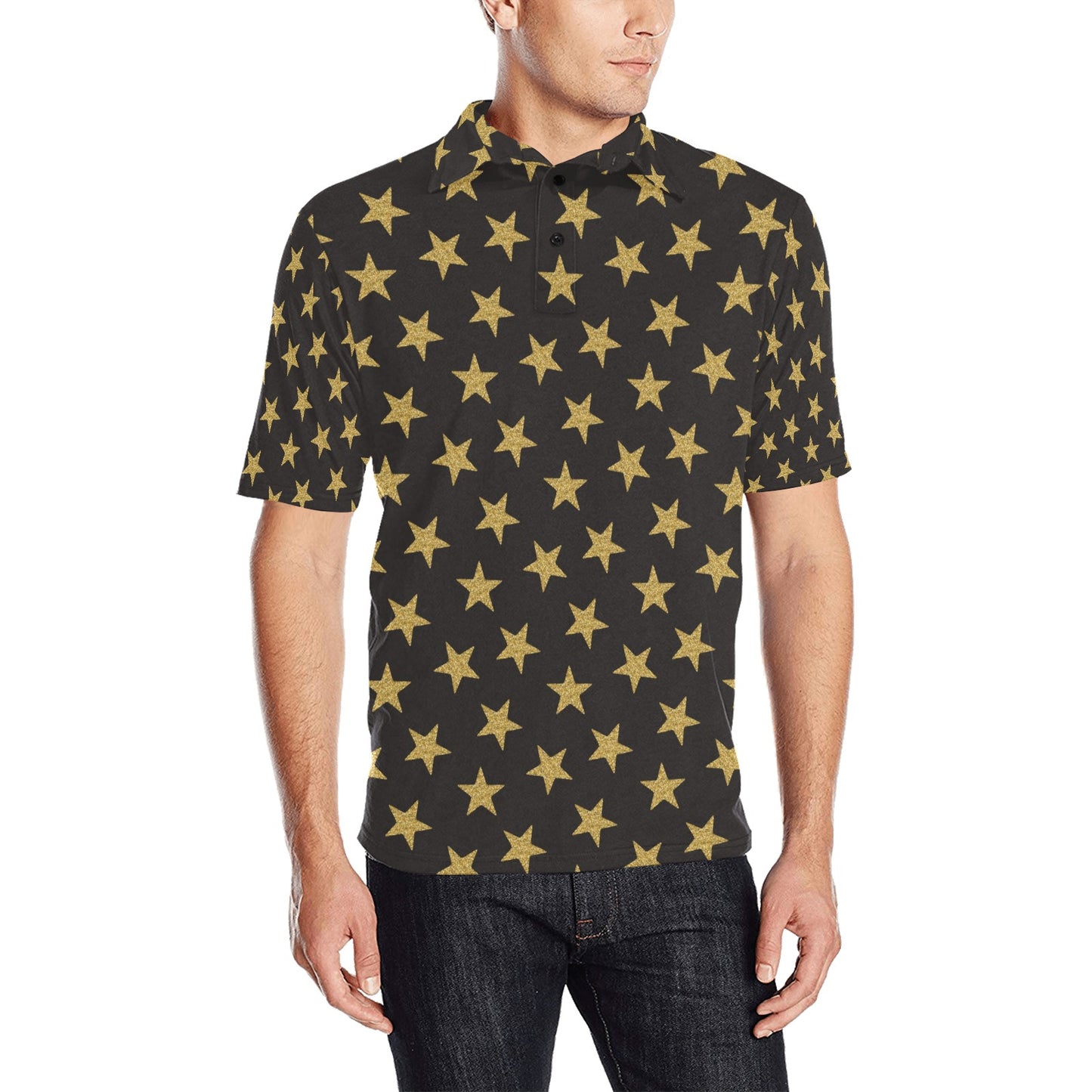 Star Gold Print Design LKS302 Men Polo Shirt