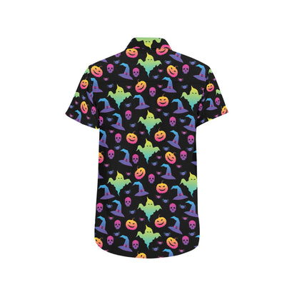 Halloween Print Design LKS404 Men Short Sleeve Button Up Shirt