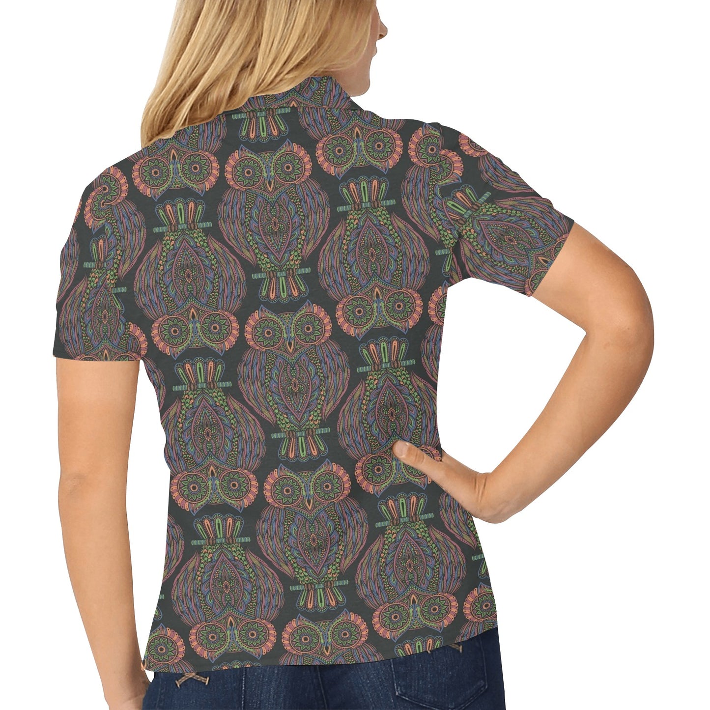 Owl Pattern Print Design A05 Women's Polo Shirt