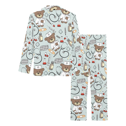 Nurse Bear Pattern Print Design A01 Women's Long Pajama Set