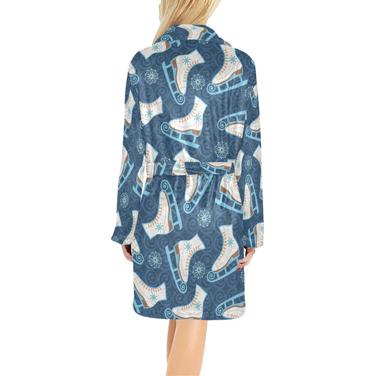 Ice Skate Pattern Print Design 01 Women's Fleece Robe