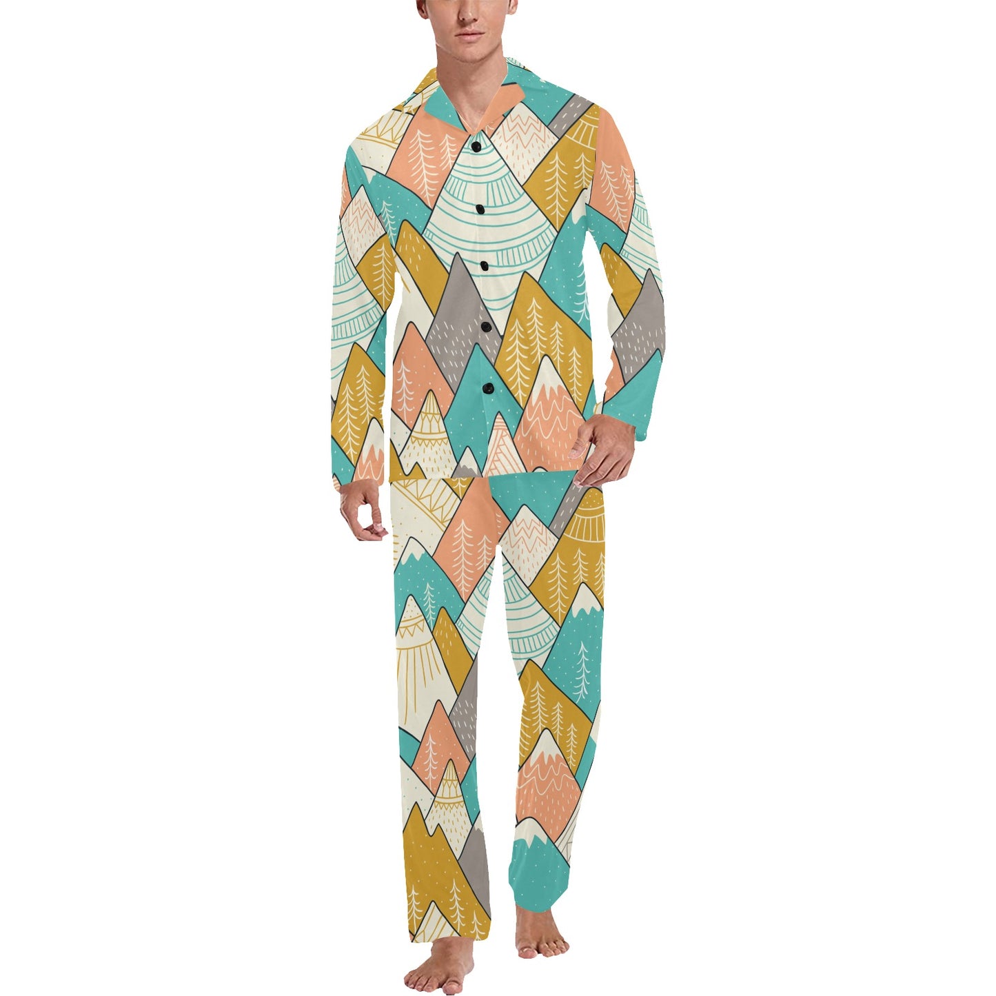 Mountain Pattern Print Design 02 Men's Long Pajama Set