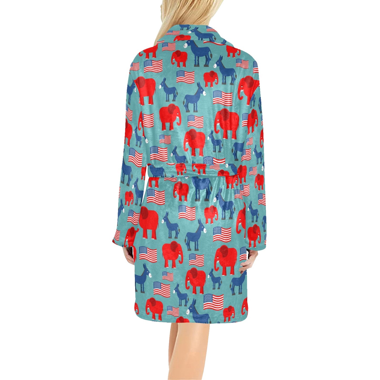 Donkey Red Elephant Pattern Print Design 03 Women's Fleece Robe