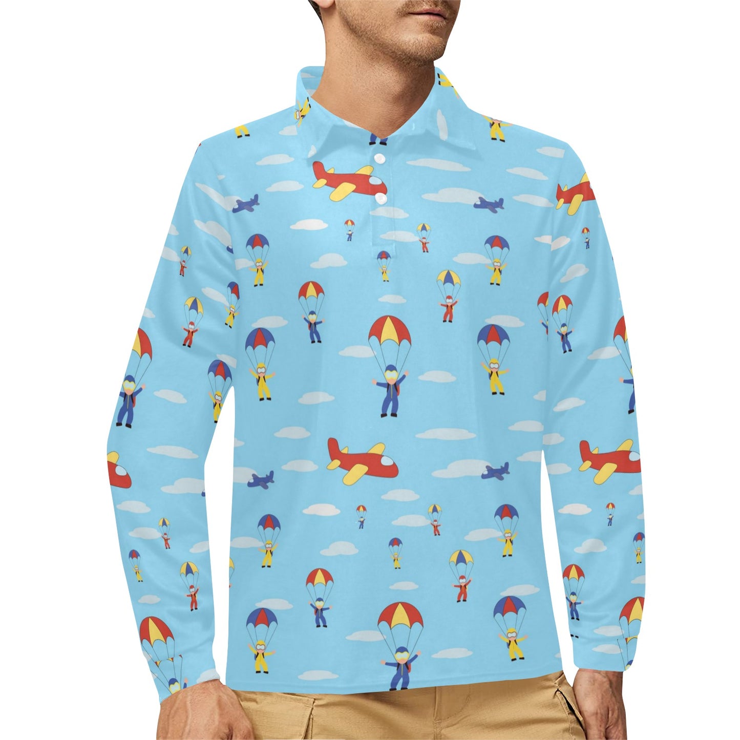 Skydiver Print Design LKS304 Long Sleeve Polo Shirt For Men's