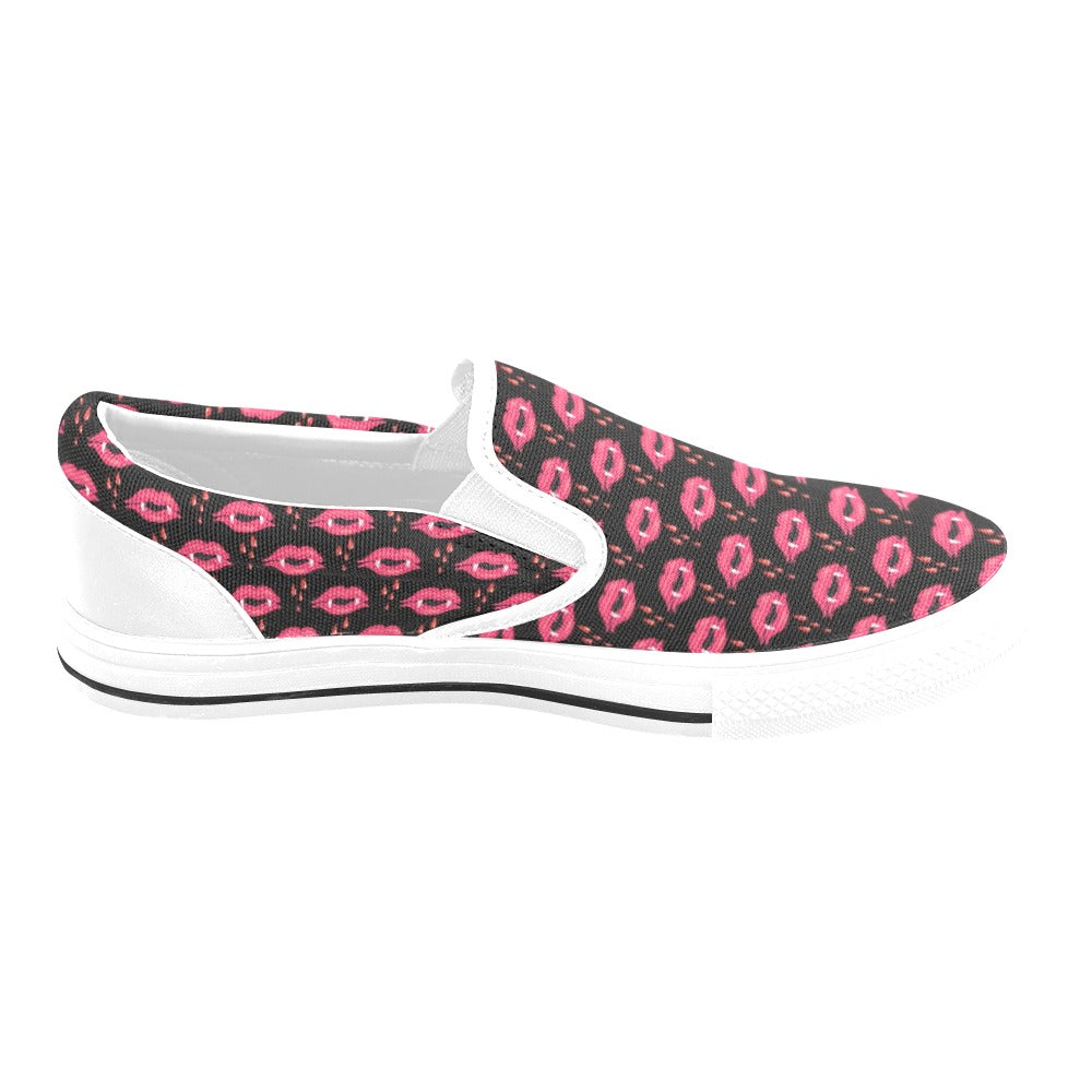 Vampire Lips Print Design LKS303 White Slip Ons Canvas Women's Shoes