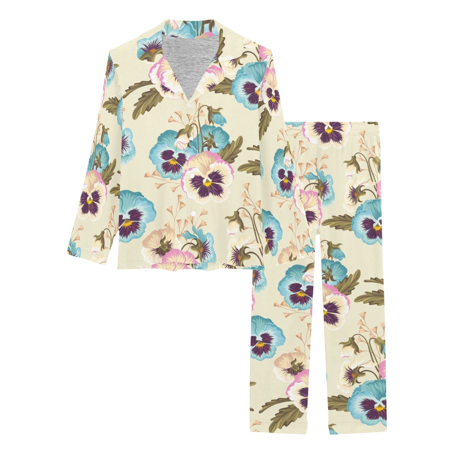 Pansy Pattern Print Design A02 Women's Long Pajama Set