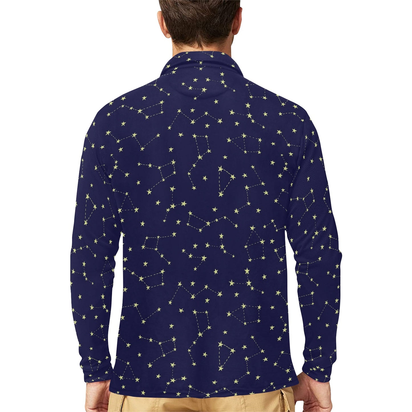 Constellation Pattern Print Design 02 Long Sleeve Polo Shirt For Men's