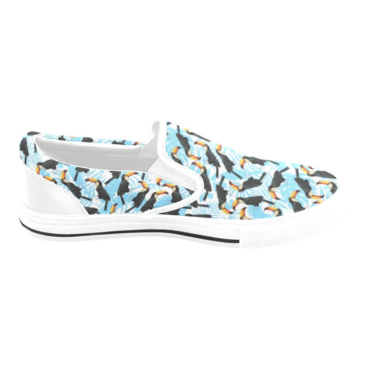 Toucan Print Design LKS303 White Slip Ons Canvas Women's Shoes