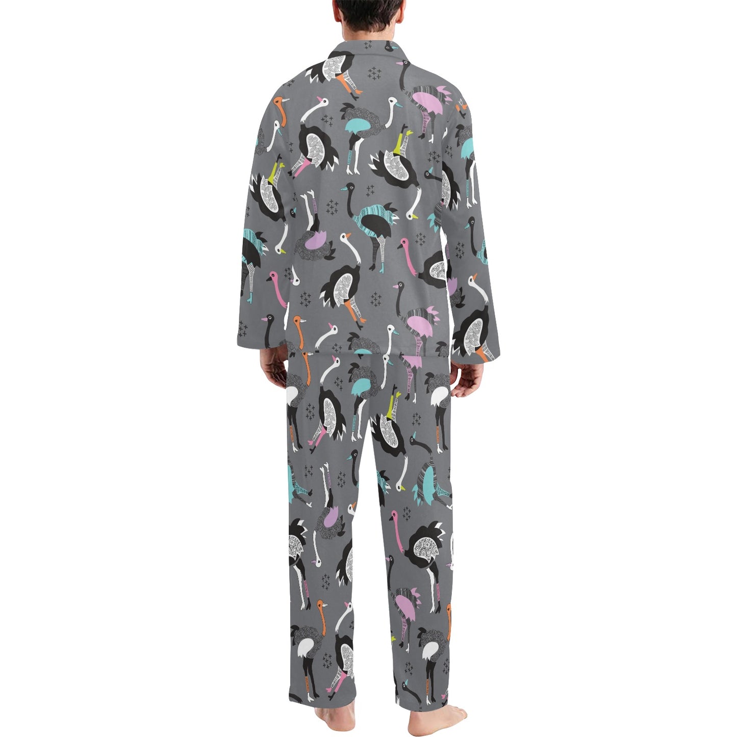 Ostrich Pattern Print Design 01 Men's Long Pajama Set