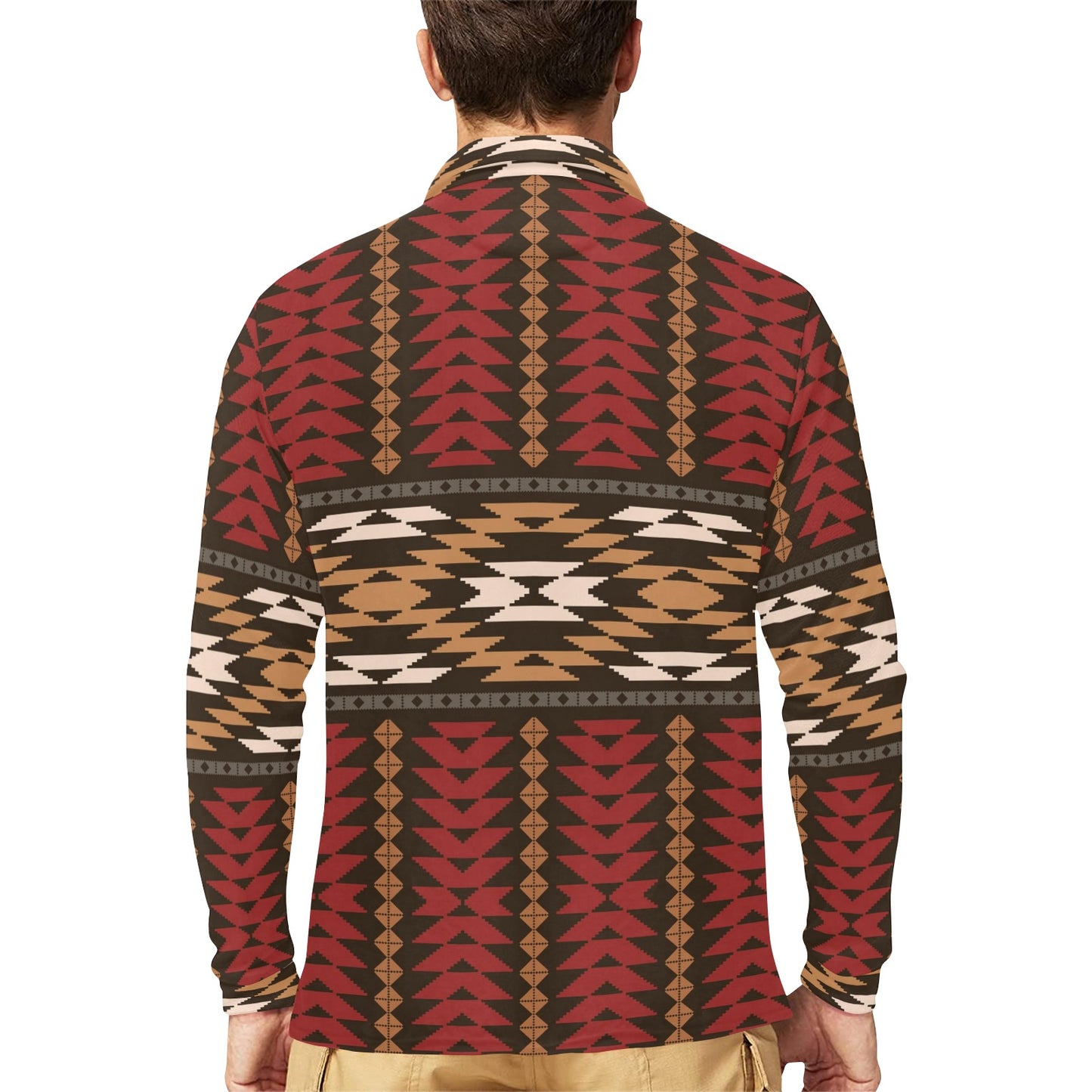 Native Pattern Print Design A02 Long Sleeve Polo Shirt For Men's