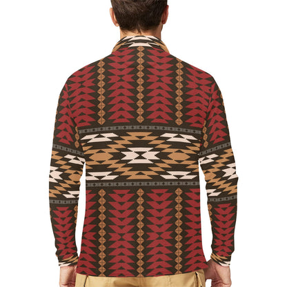 Native Pattern Print Design A02 Long Sleeve Polo Shirt For Men's