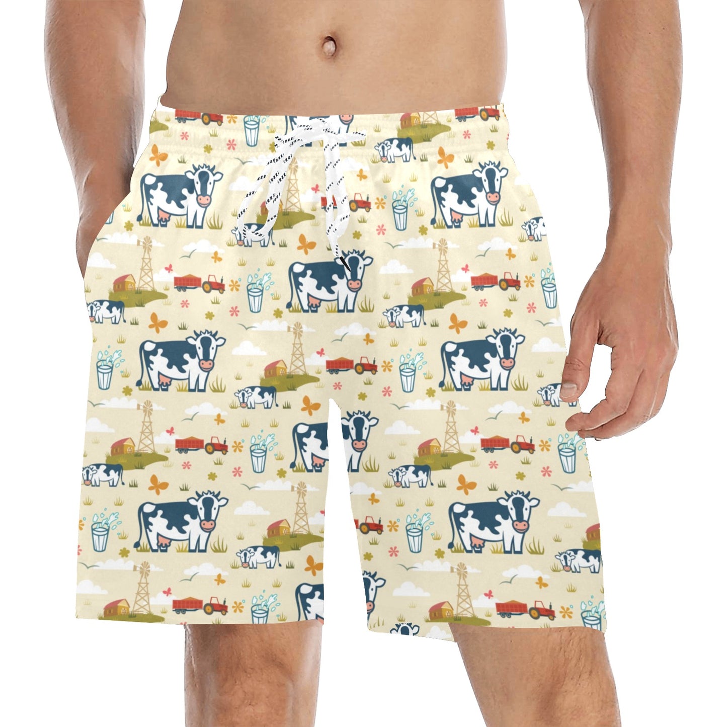Cow Farm Design Print Men's Swim Trunks Beach Shorts