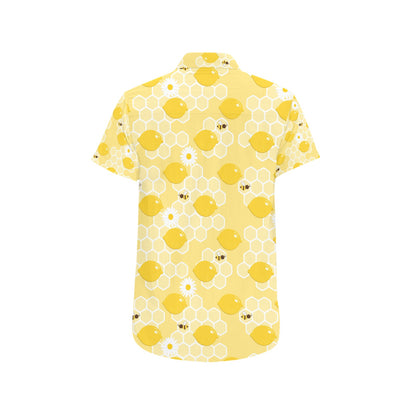 Honey Bee Honeycomb Print Design LKS3010 Men Short Sleeve Button Up Shirt